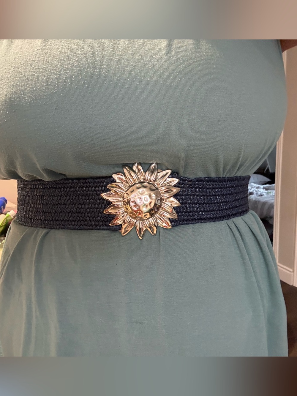 Sunflower Buckle Elastic Waist Belt - Navy